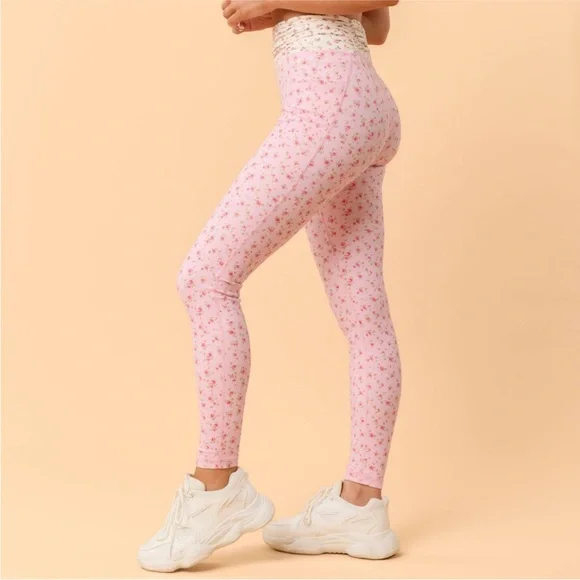 💐 Pink Floral Blogilates Women's Ruched Waist Leggings Size Small - Picture 4 of 7